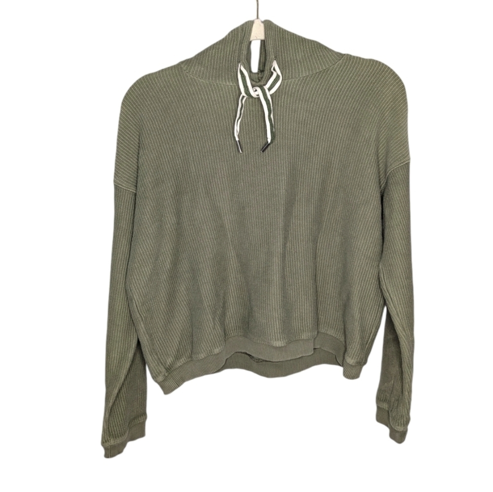 Aerie ribbed cropped green coastal boho summer pullover hoodie woman's XS